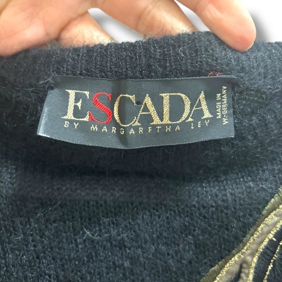 Escada Vintage 80s Black Mohair Beaded Leaves Sweater - Size 36 - Picture 6 of 8